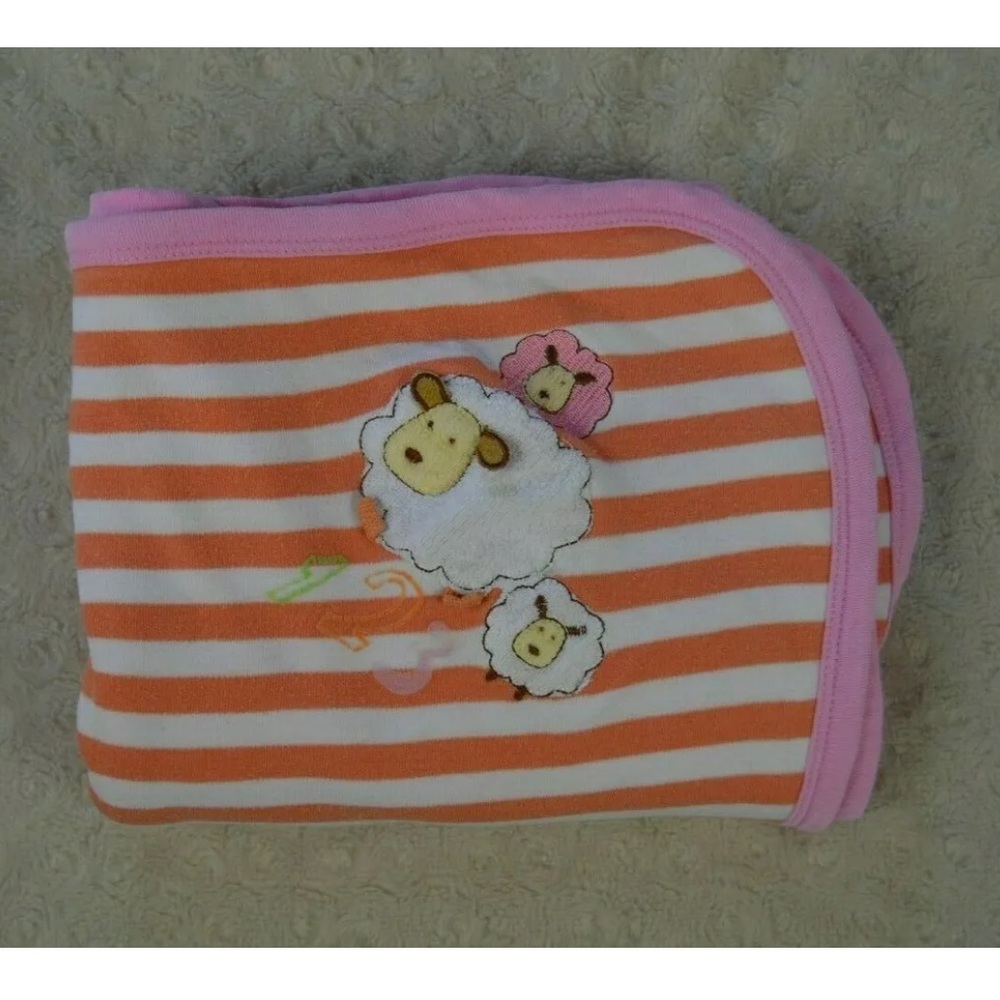 Absorba Lamb Sheep Baby Blanket Stripes 123 Pink White Orange Security Lovey